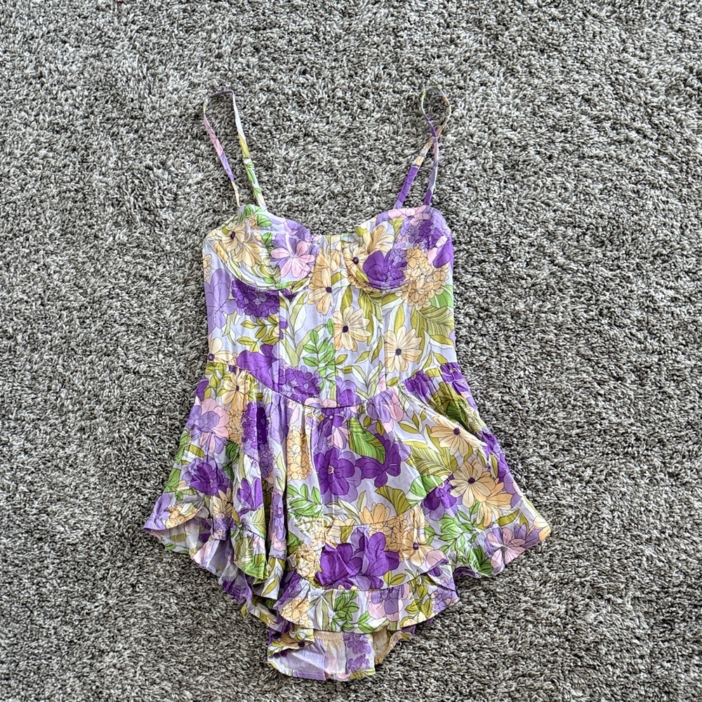 Floral Mini Dress in Purple and Green